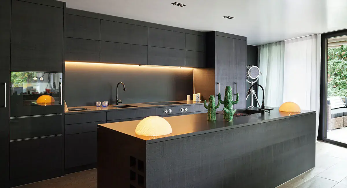 Black granite countertops, modern kitchen design