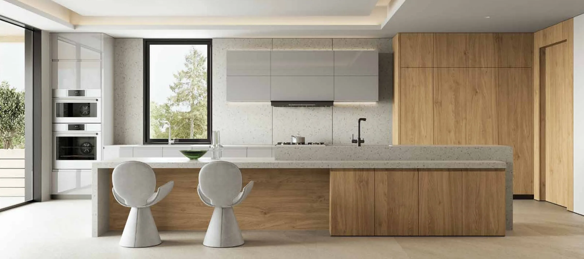 Grey and oak minimalist kitchen