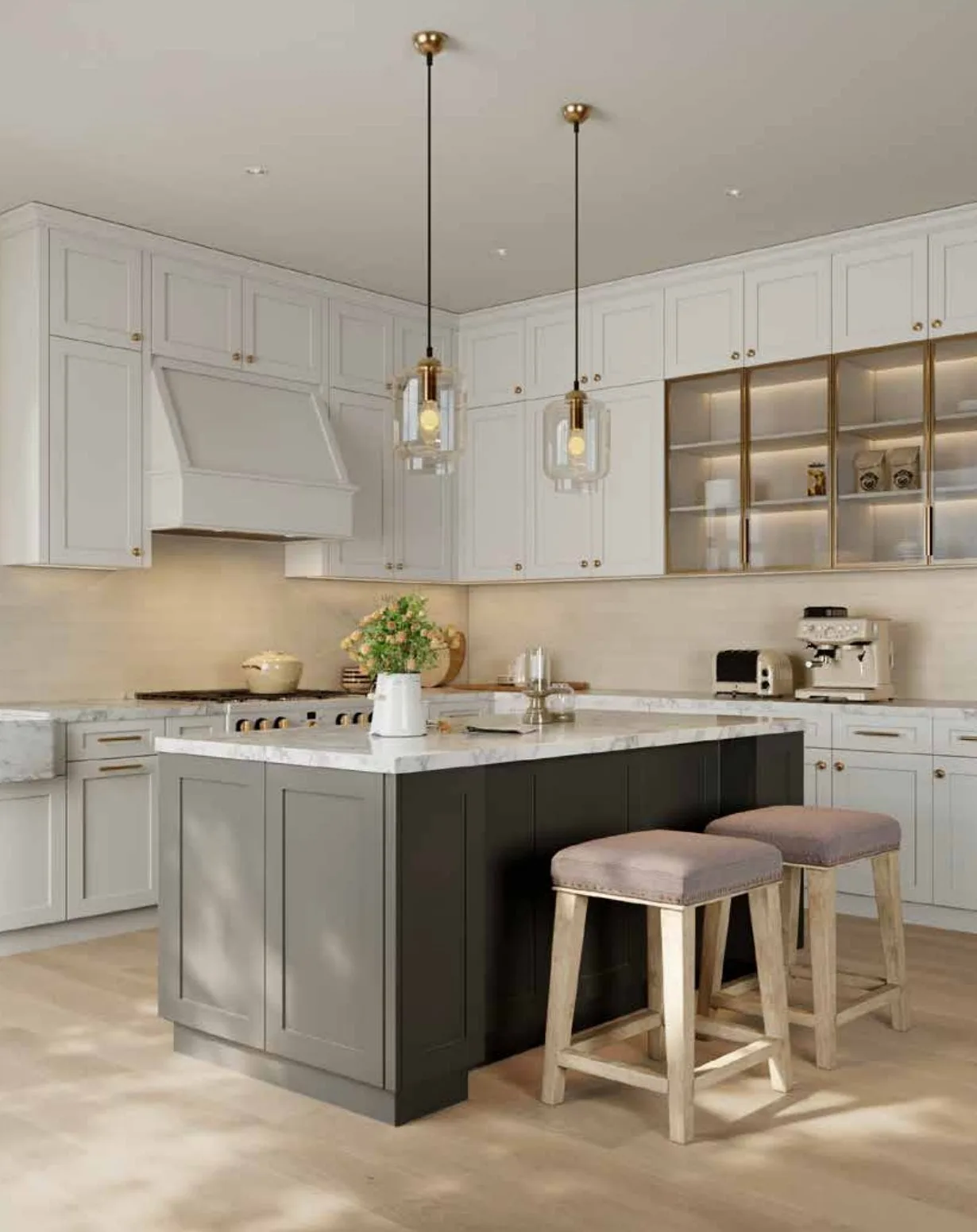 White shaker kitchen with charcoal island