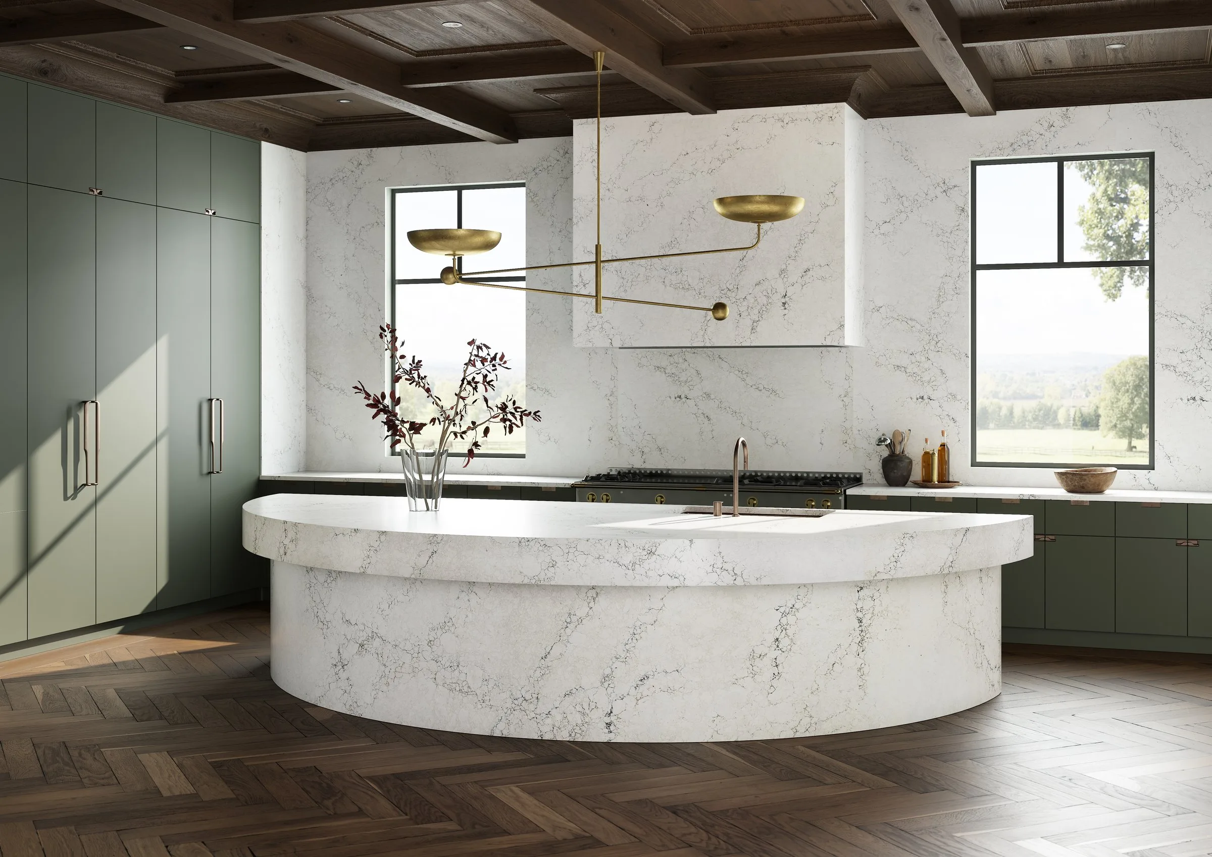Cambria Whitendale waterfall island kitchen